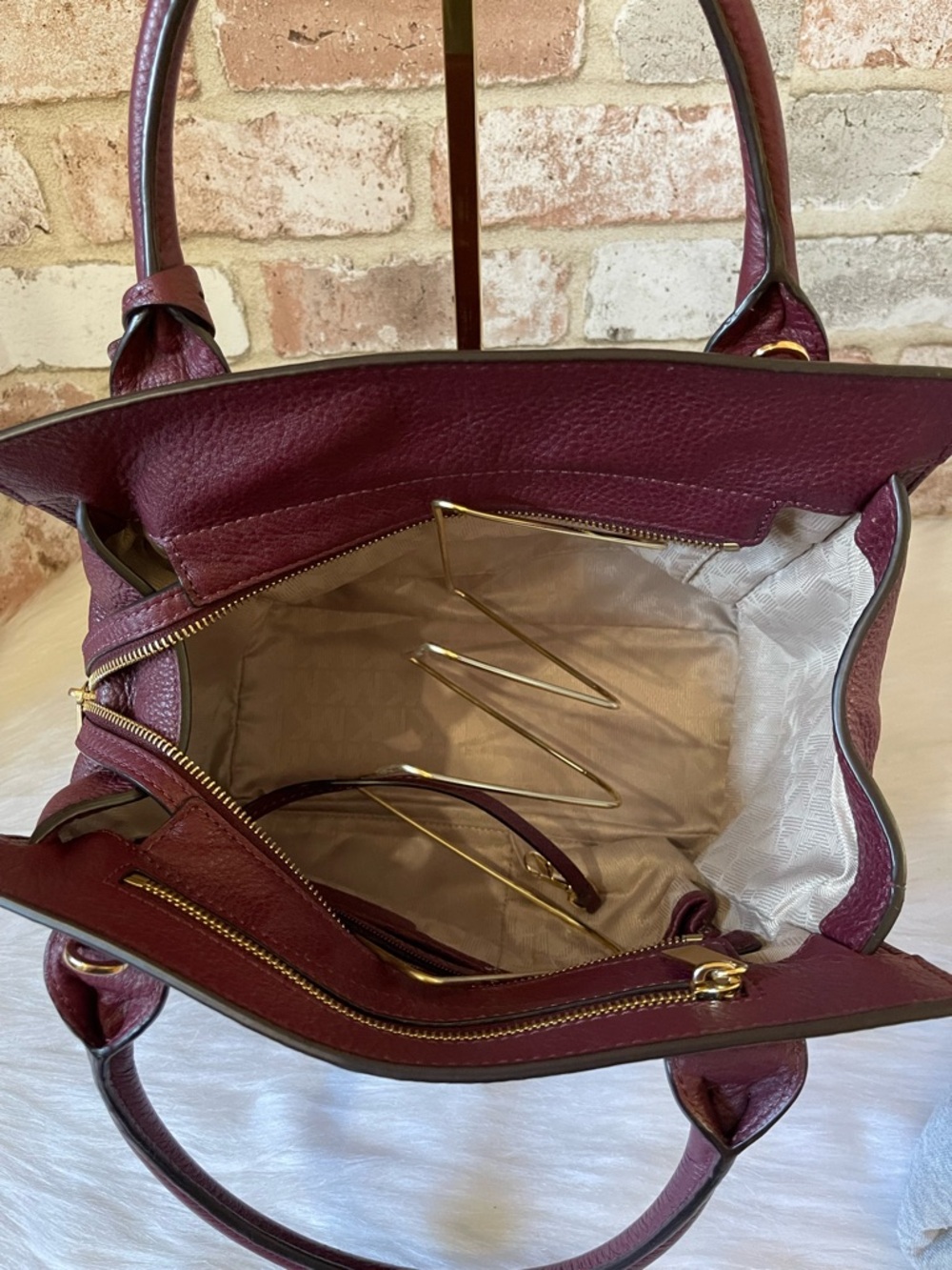 Michael Kors Burgundy Leather Satchel with Gold Hardware - Picture 13 of 13
